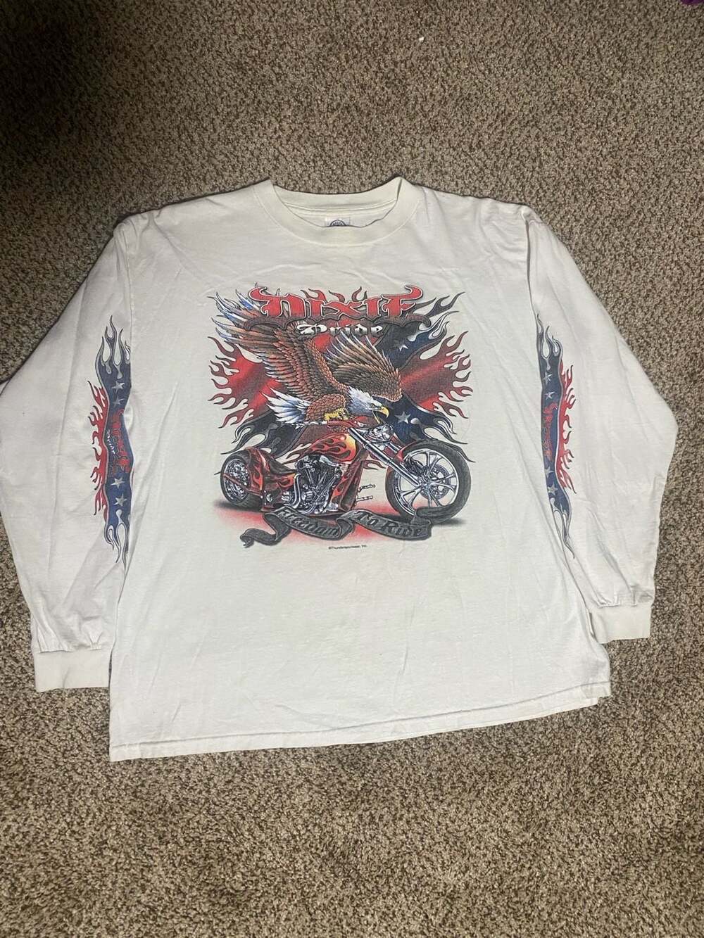 Vintage Dixie Pride Freedom To Ride Biker Long Sleeve Graphic T-Shirt
